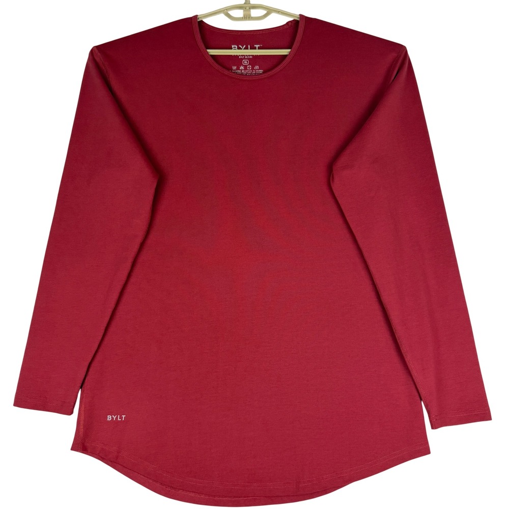 BYLT Basics Mens XL Drop Cut Long Sleeve Shirt Red BYLT Blend Stretch Tee